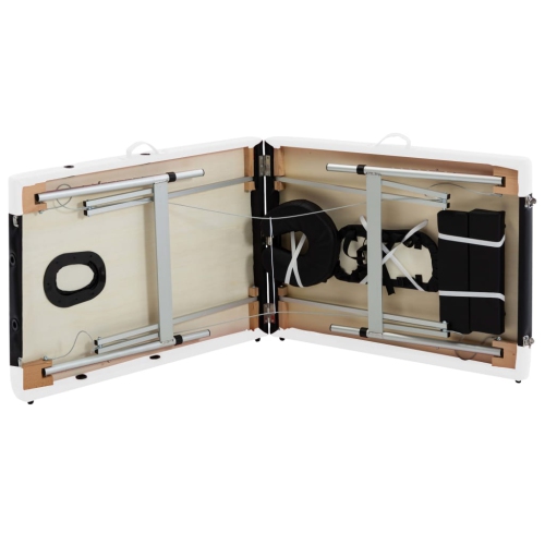 vidaXL 2-Zone Foldable Massage Table Aluminium Black and White