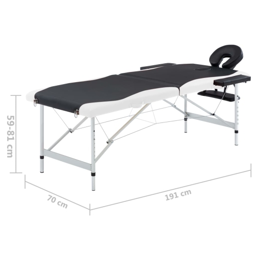 vidaXL 2-Zone Foldable Massage Table Aluminium Black and White