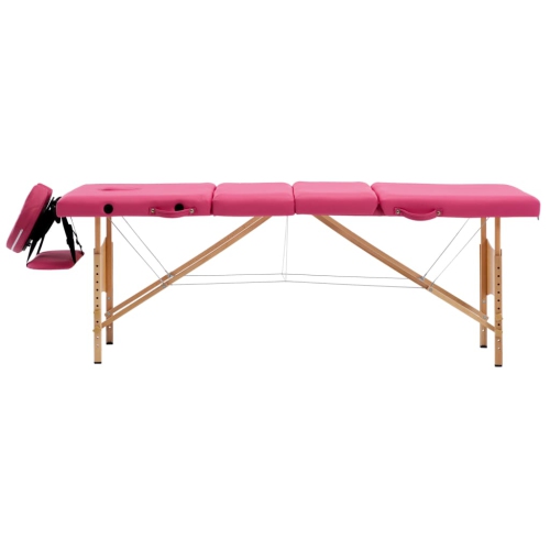 vidaXL Foldable Massage Table 4 Zones Wood Pink