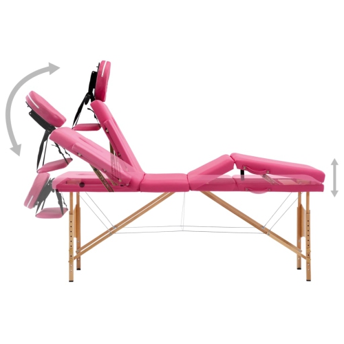 vidaXL Foldable Massage Table 4 Zones Wood Pink