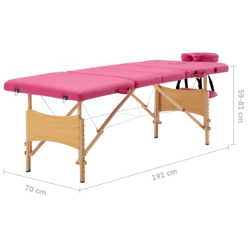 vidaXL Foldable Massage Table 4 Zones Wood Pink