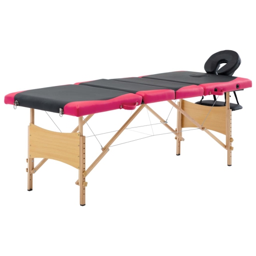 Table de massage pliable 4 zones en bois noir et rose vidaXL