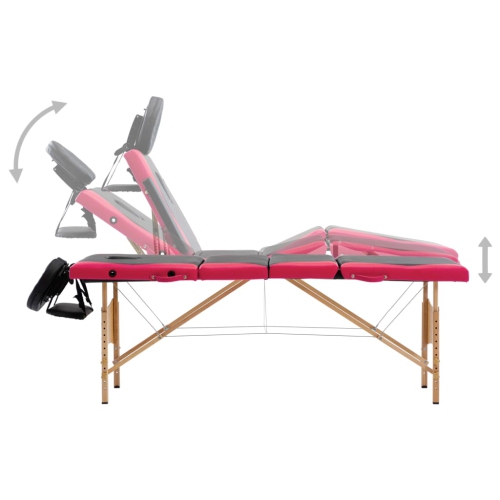 Table de massage pliable 4 zones en bois noir et rose vidaXL