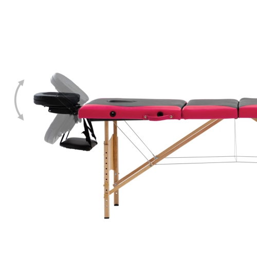 Table de massage pliable 4 zones en bois noir et rose vidaXL