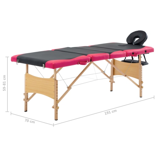 Table de massage pliable 4 zones en bois noir et rose vidaXL