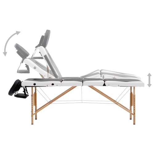 vidaXL Foldable Massage Table 4 Zones Wood Black and White
