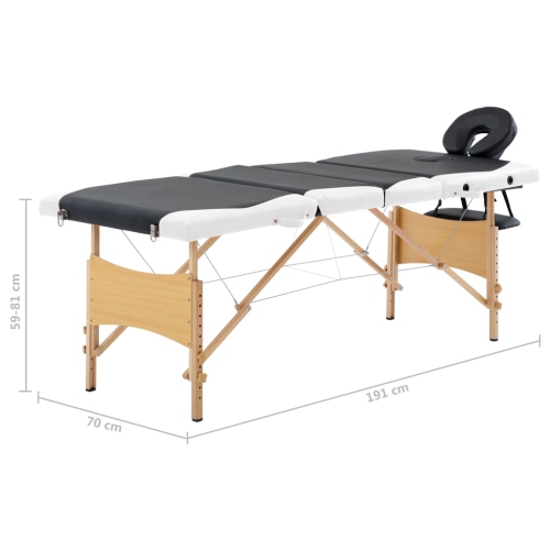 vidaXL Foldable Massage Table 4 Zones Wood Black and White