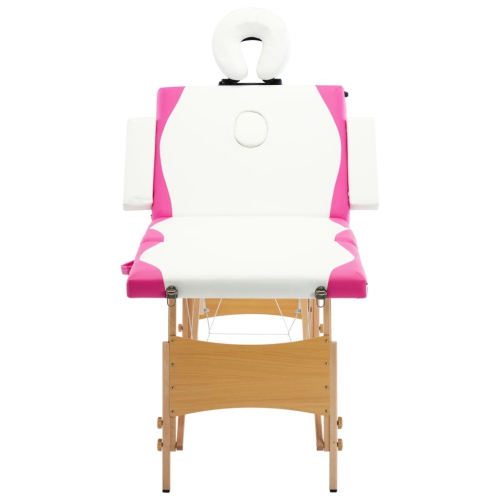 vidaXL Foldable Massage Table 4 Zones Wood White and Pink