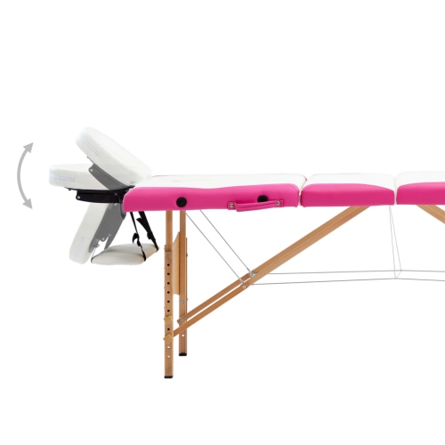 vidaXL Foldable Massage Table 4 Zones Wood White and Pink