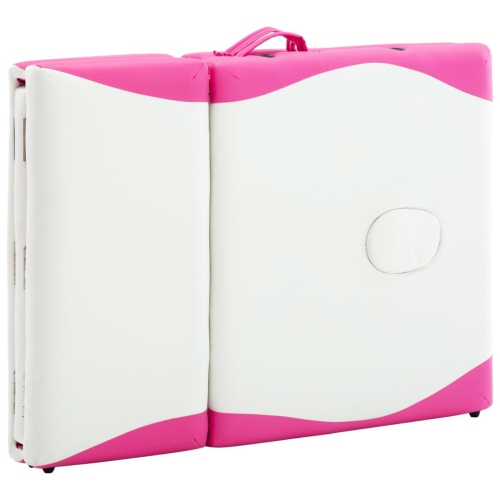 vidaXL Foldable Massage Table 4 Zones Wood White and Pink