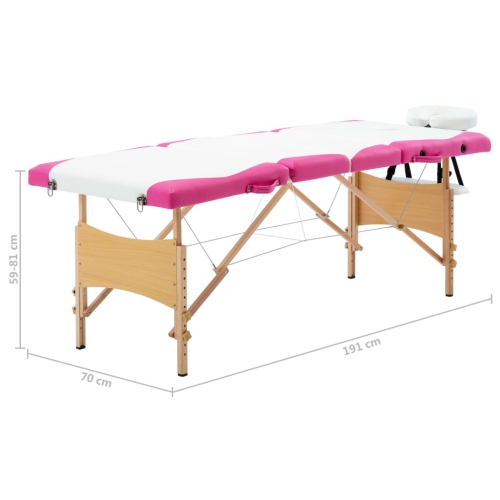 vidaXL Foldable Massage Table 4 Zones Wood White and Pink
