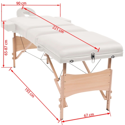 Table de massage pliante à 3 zones 10&nbsp;cm de vidaXL, blanc épais