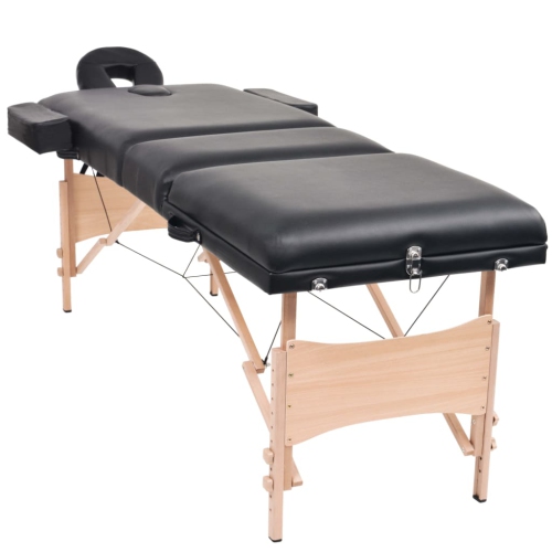 vidaXL 3-Zone Folding Massage Table 10 cm Thick Black