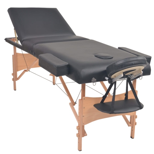 vidaXL 3-Zone Folding Massage Table and Stool Set 10 cm Thick Black