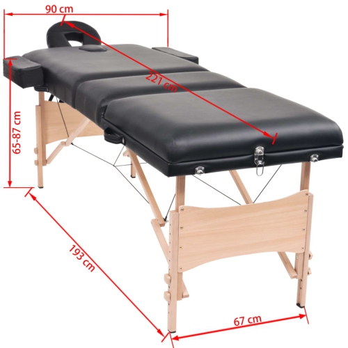 vidaXL 3-Zone Folding Massage Table and Stool Set 10 cm Thick Black