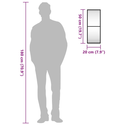 vidaXL Wall Mirror Black 20x50 cm Rectangle Iron