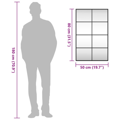 Miroir mural en fer rectangulaire 80&nbsp;cm, noir, 50 x 50 po