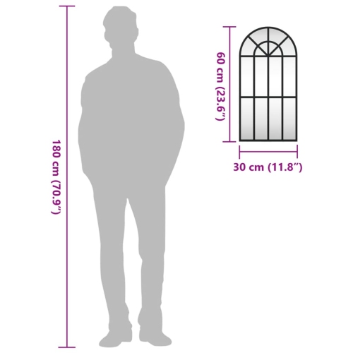 vidaXL Wall Mirror Black 30x60 cm Arch Iron