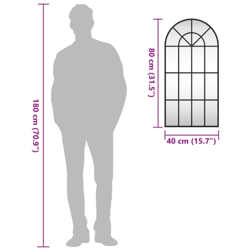 vidaXL Wall Mirror Black 40x80 cm Arch Iron