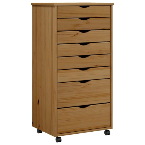 vidaXL MOSS 8-Drawer Chest with Wheels, Solid Pinewood, 20.9"x15.4"x40.6", Honey Brown