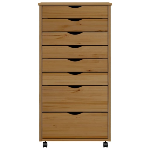 vidaXL MOSS 8-Drawer Chest with Wheels, Solid Pinewood, 20.9"x15.4"x40.6", Honey Brown