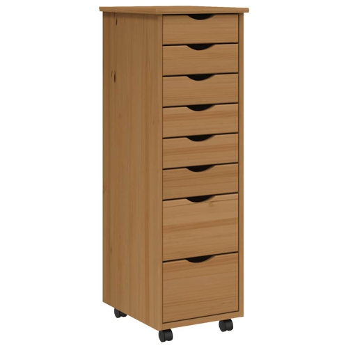 vidaXL MOSS 8-Drawer Chest with Wheels, Solid Pinewood, 13.4"x15.4"x40.6", Honey Brown