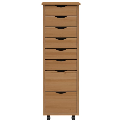 vidaXL MOSS 8-Drawer Chest with Wheels, Solid Pinewood, 13.4"x15.4"x40.6", Honey Brown