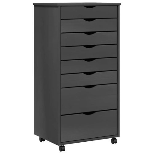 vidaXL MOSS 8-Drawer Chest with Wheels, Solid Pinewood, 20.9"x15.4"x40.6", Gray