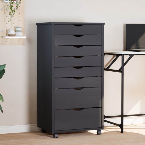 vidaXL MOSS 8-Drawer Chest with Wheels, Solid Pinewood, 20.9"x15.4"x40.6", Gray