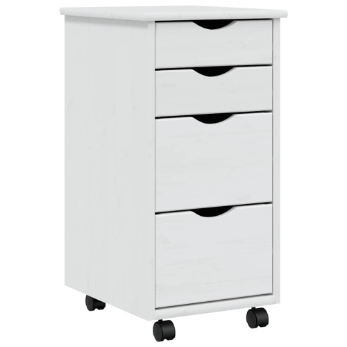 vidaXL MOSS 4-Drawer Chest with Wheels, Solid Pinewood, 13.4"x15.4"x25.8", White