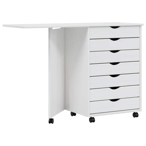 vidaXL MOSS 7-Drawer Chest with Desk & Wheels, Solid Pinewood, 41.5"x15.4"x29.3", White