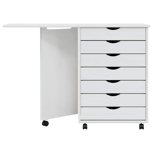 vidaXL MOSS 7-Drawer Chest with Desk & Wheels, Solid Pinewood, 41.5"x15.4"x29.3", White