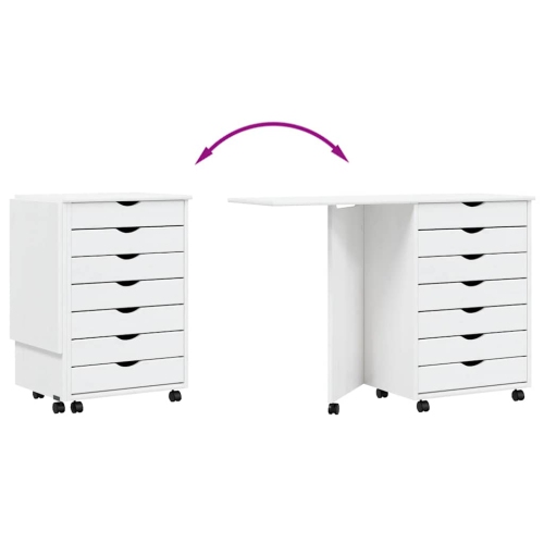 vidaXL MOSS 7-Drawer Chest with Desk & Wheels, Solid Pinewood, 41.5"x15.4"x29.3", White