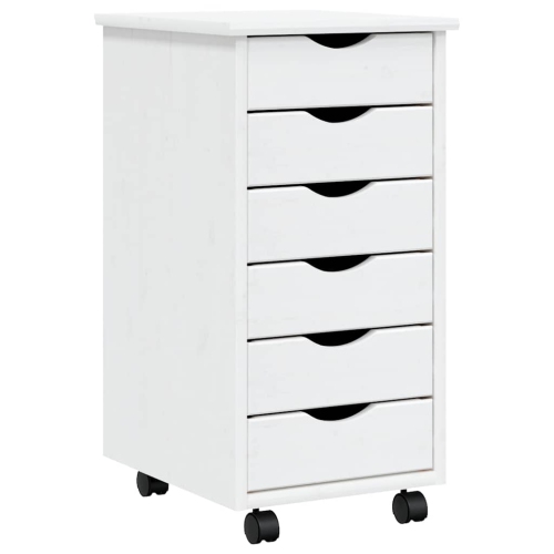 vidaXL MOSS 6-Drawer Chest with Wheels, Solid Pinewood, 13.4"x15.4"x25.8", White