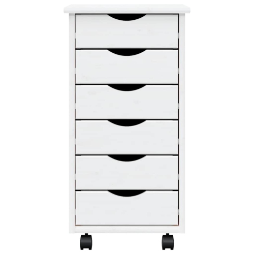 vidaXL MOSS 6-Drawer Chest with Wheels, Solid Pinewood, 13.4"x15.4"x25.8", White