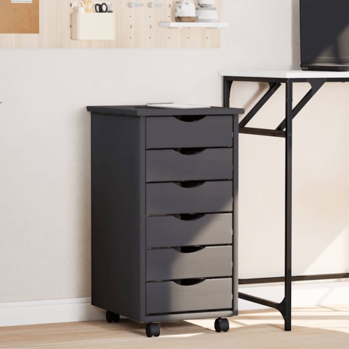 vidaXL MOSS 6-Drawer Chest with Wheels, Solid Pinewood, 13.4"x15.4"x25.8", Gray