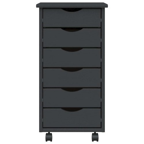 vidaXL MOSS 6-Drawer Chest with Wheels, Solid Pinewood, 13.4"x15.4"x25.8", Gray