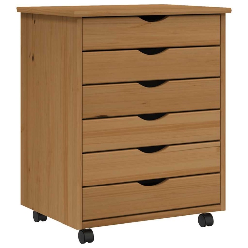 vidaXL MOSS 6-Drawer Chest with Wheels, Solid Pinewood, 20.9"x15.4"x25.8", Honey Brown