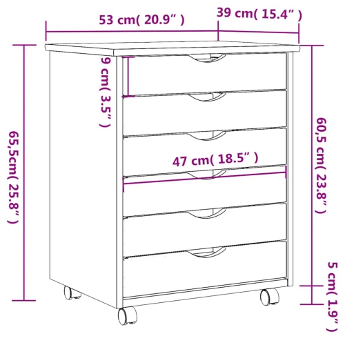 vidaXL MOSS 6-Drawer Chest with Wheels, Solid Pinewood, 20.9"x15.4"x25.8", White