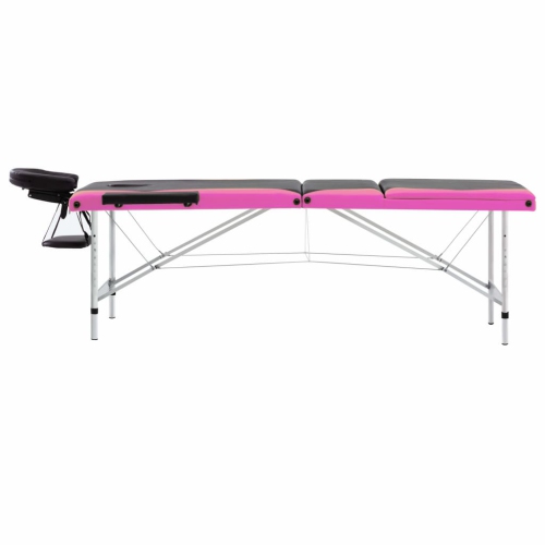 vidaXL 3-Zone Foldable Massage Table Aluminium Black and Pink