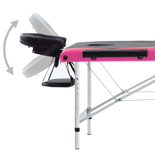 vidaXL 3-Zone Foldable Massage Table Aluminium Black and Pink
