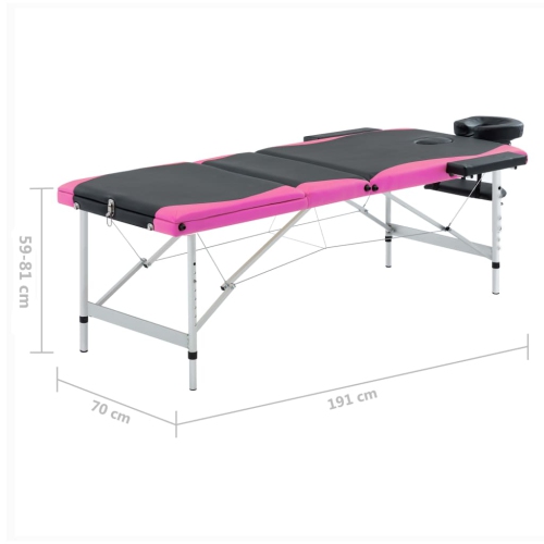 vidaXL 3-Zone Foldable Massage Table Aluminium Black and Pink