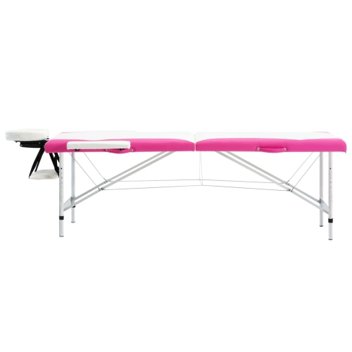 vidaXL 2-Zone Foldable Massage Table Aluminium White and Pink