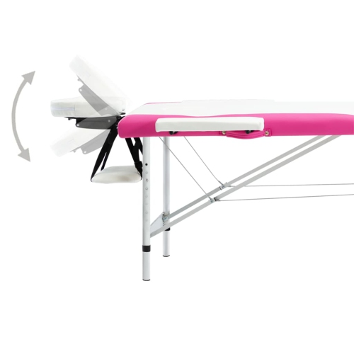 vidaXL 2-Zone Foldable Massage Table Aluminium White and Pink