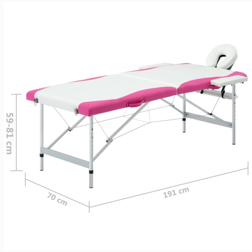 vidaXL 2-Zone Foldable Massage Table Aluminium White and Pink
