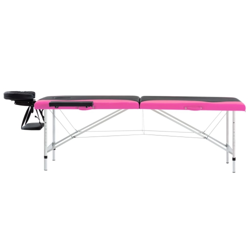vidaXL 2-Zone Foldable Massage Table Aluminium Black and Pink