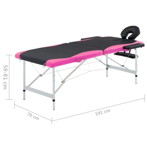 vidaXL 2-Zone Foldable Massage Table Aluminium Black and Pink