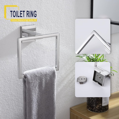 4-Piece Polished Chrome Bathroom Hardware, Towel Ring, Toilet Paper Holder, 2 Towel Hook, Stainless Steel, Wall Mounted