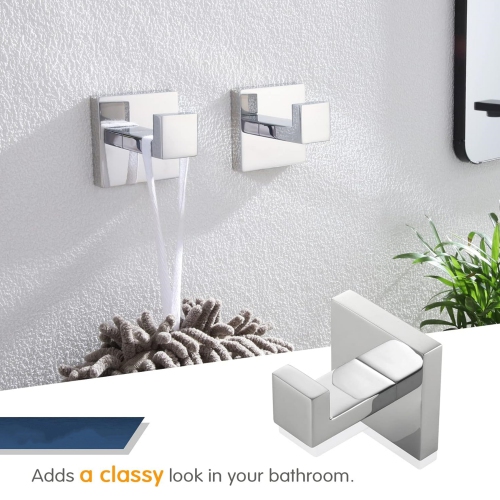 4-Piece Polished Chrome Bathroom Hardware, Towel Ring, Toilet Paper Holder, 2 Towel Hook, Stainless Steel, Wall Mounted