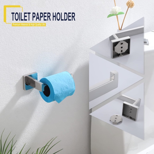 4-Piece Polished Chrome Bathroom Hardware, Towel Ring, Toilet Paper Holder, 2 Towel Hook, Stainless Steel, Wall Mounted